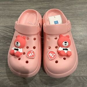 Kids Pink Clogs with Bear Design